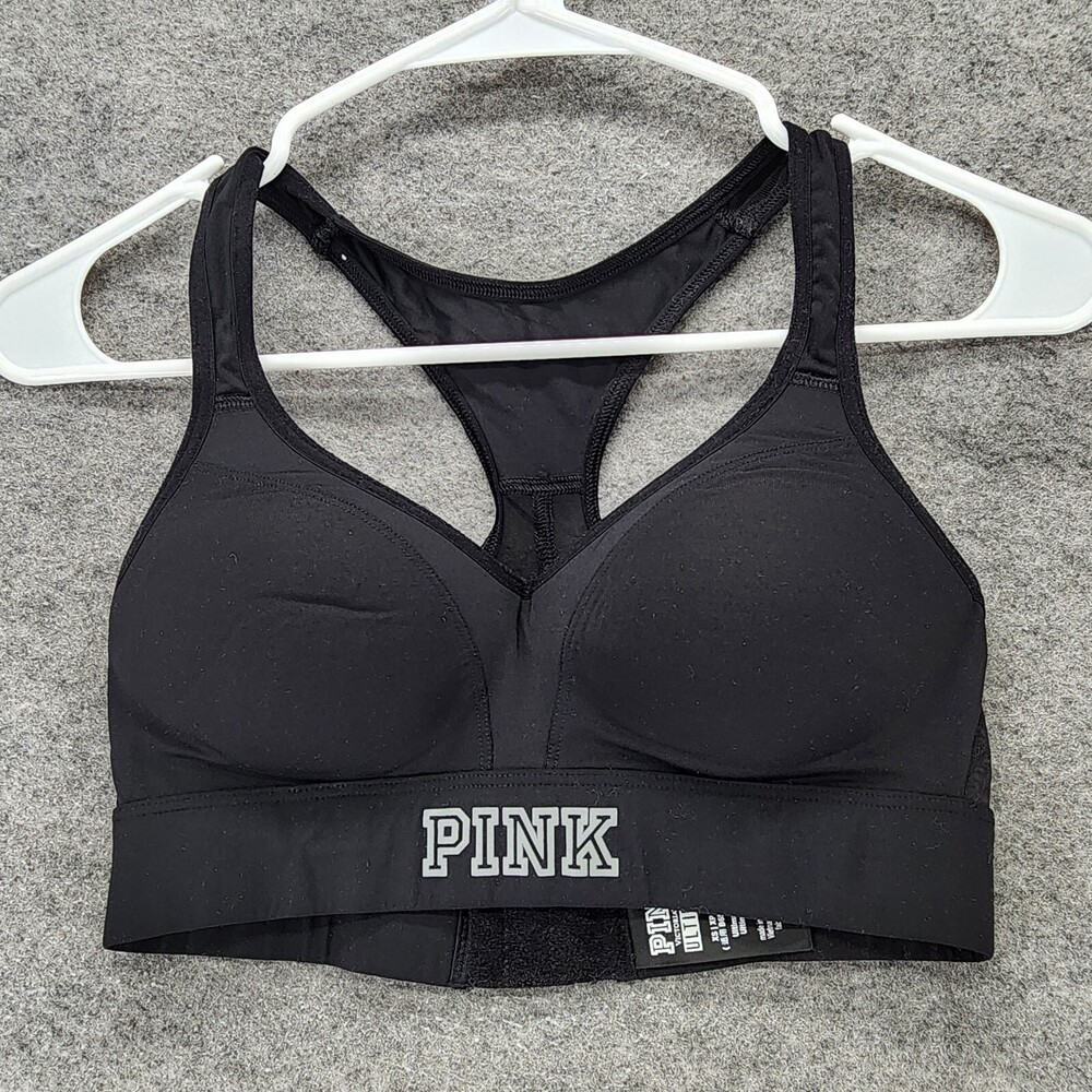 PINK Victoria Secret Sports Bra Womens XS Ultimate Black
